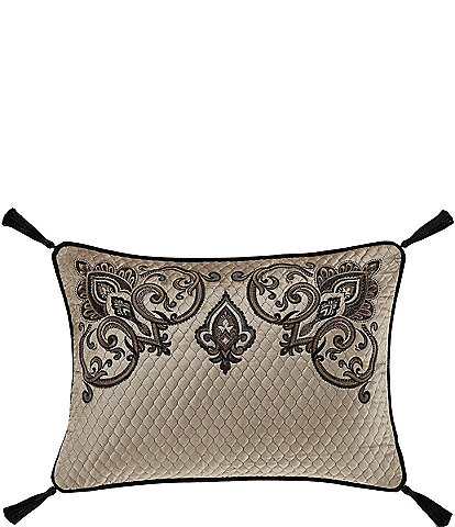 J. Queen New York Cipriana Damask Embroidered Tasseled Reversible Boudoir Decorative Pillow
