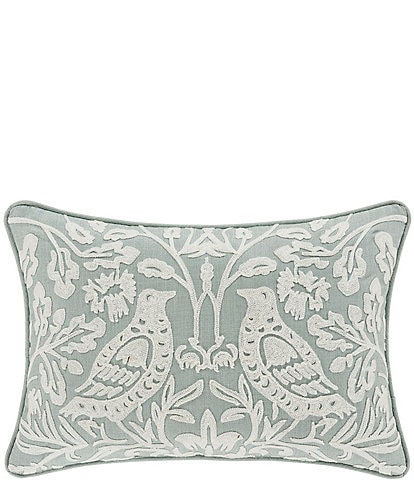 J. Queen New York Mint Green Embroidered Chinoiserie Bird Garden View Boudoir Pillow