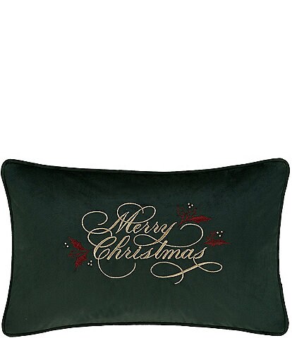 J. Queen New York Holiday Colleciton Merry Christmas Berries Boudoir Embellished Decorative Throw Pillow