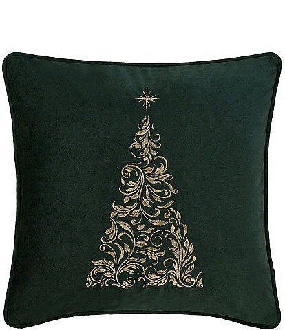 J. Queen New York Holiday Collection Scroll Christmas Tree Plush Velvet Pillow