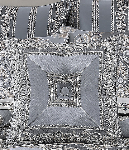 J. Queen New York Krista Tufted-Button Mitered Striped Border Reversible Square Decorative Pillow