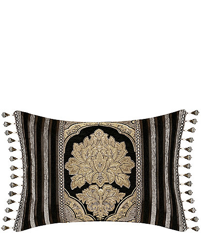 J. Queen New York Melina Crystal Tasseled Damask Stripe Pattern Boudoir Pillow