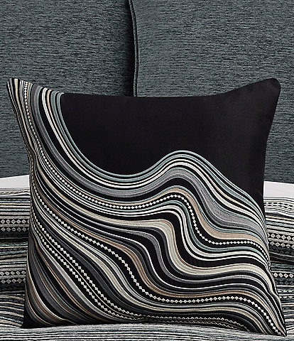 J. Queen New York Parallel Abstract Wave Embroidered Pattern Decorative Square Pillow
