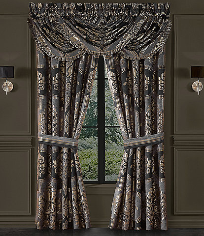 J. Queen New York Savoy Iron Gate Damask Drapery Panel Pair