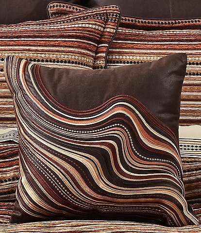 J. Queen New York Sundance Wavy Embroidered Striped Square Embellished Decorative Throw Pillow
