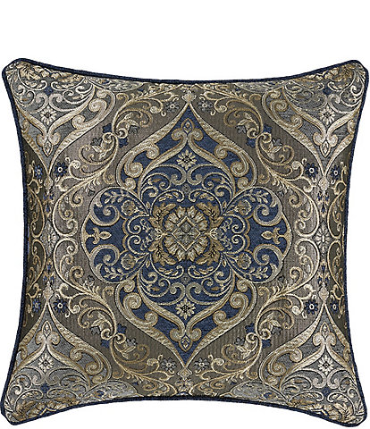 J. Queen New York Weston Blue Reversible Jacquard Damask Print Square Pillow
