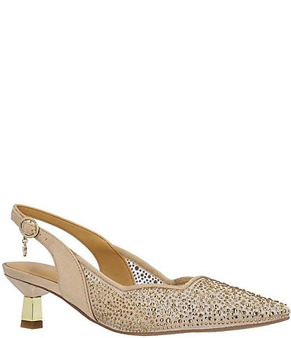 J. Renee Aleksa Rhinestone Mesh Slingback Pumps