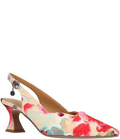 J. Renee Anara Satin Watercolor Floral Slingback Pumps
