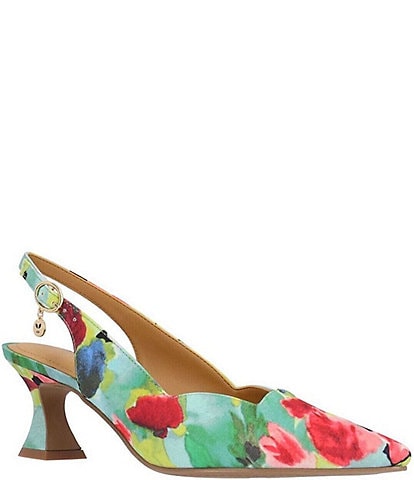 J. Renee Anara Watercolor Print Fabric Slingback Pumps