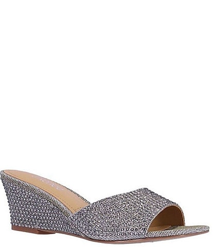 J. Renee Coralie Glitter Fabric Rhinestone Wedge Slide Sandals