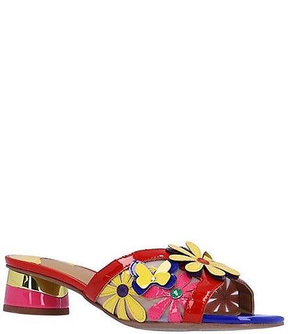 J. Renee Davina Patent Leather Floral Slide Sandals