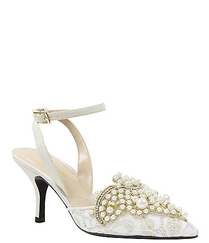 J. Renee Desdemona Floral Pearl Ornament Ankle Strap Pumps