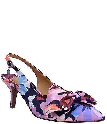 J. Renee Devika Floral Print Bow Detail Slingback Kitten Heel Pumps