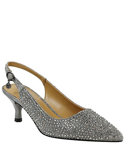 J. Renee Sz 8.5 N Narrow Slingback Pump Peep Toe Metallic Silver Gold  Sparkle