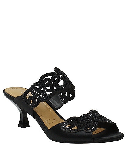 J. Renee Francie Satin Rhinestone Embellished Slide Kitten Heel Sandals