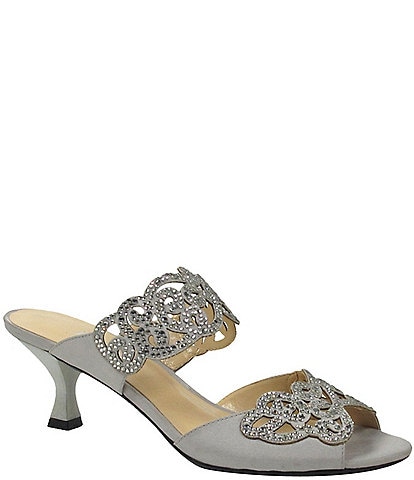 J. Renee Francie Satin Rhinestone Embellished Slide Sandals