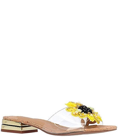 J. Renee Girasol Vinyl Mismatched Floral Lady Bug Vinyl Slide Sandals