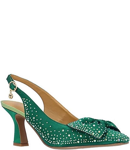 J. Renee Harlan Satin Rhinestone Slingback Bow Pumps