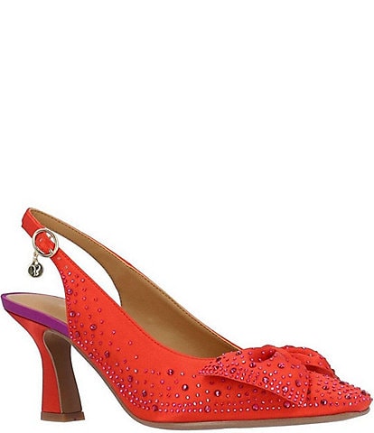 J. Renee Harlan Satin Rhinestone Slingback Bow Pumps