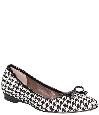 J. Renee Hirabelle Houndstooth Fabric Square Toe Bow Flats