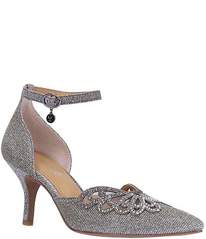 J. Renee Isabetta Fabric Rhinestone Butterfly Ankle Strap Pumps