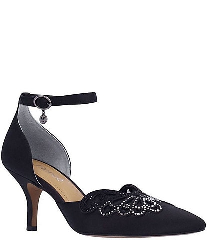 J. Renee Isabetta Satin Rhinestone Butterfly Ankle Strap Pumps