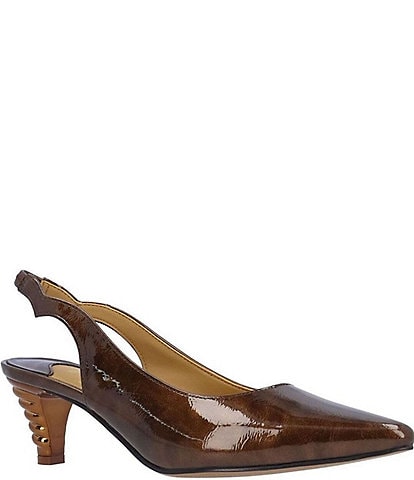 J. Renee Jeyora Crinkle Patent Pointed Toe Slingback Pumps