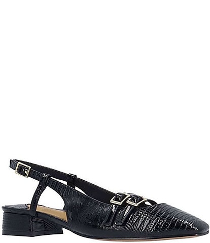 J. Renee Jovana Lizard Embossed Double Buckle Mary Jane Slingback Pumps