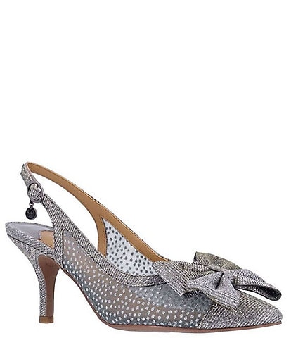 J. Renee Kadence Glitter Mesh Patent Grosgrain Bow Sling Pumps