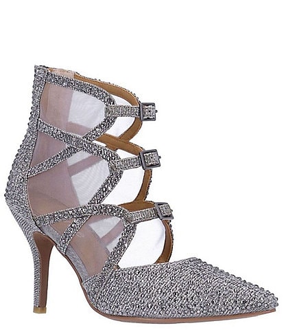 J. Renee Katari Rhinestone Embellished Shimmer and Mesh Shootie Pumps