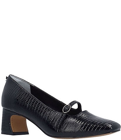 J. Renee Kavira Lizard Embossed Mary Jane Square Toe Block Heel Pumps