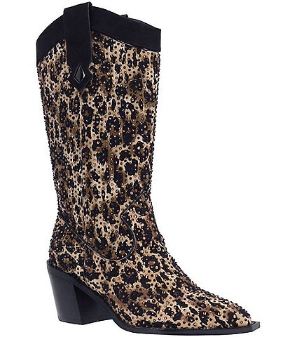 J. Renee Laylani Animal Print Embellished  Western Inspired Boots