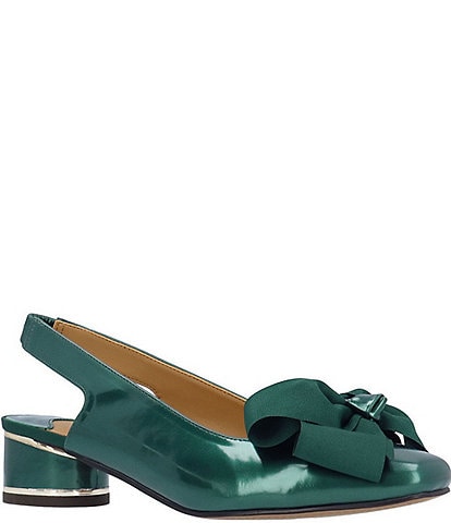J. Renee Lazule Patent Grosgrain Bow Sling Pumps