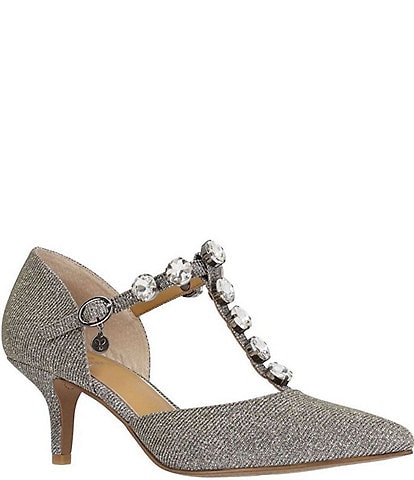 J. Renee Mayven Glitter Fabric Rhinestone T-Strap Pumps
