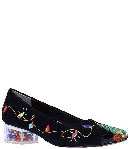 J. Renee Noelsteps Holiday Suede Embroidered Pumps