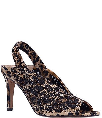 J. Renee Odila Animal Print Rhinestone Peep Toe Slingback Dress Sandals