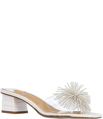 J. Renee Ozara Clear Vinyl Sparkle Pom Dress Slides