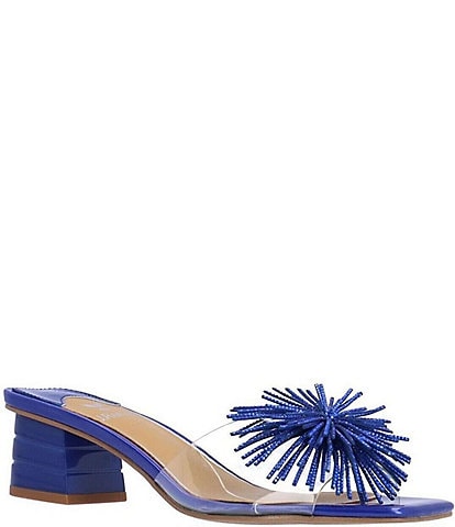 J. Renee Ozara Clear Vinyl Sparkle Pom Dress Slides