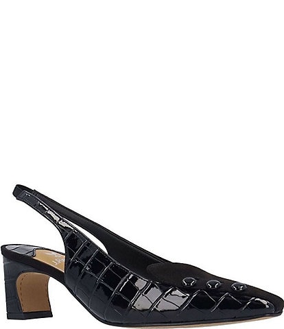 J. Renee Palora Croco Embossed 3-Button Slingback Pumps