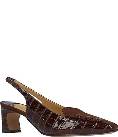 J. Renee Palora Croco Embossed 3-Button Slingback Pumps