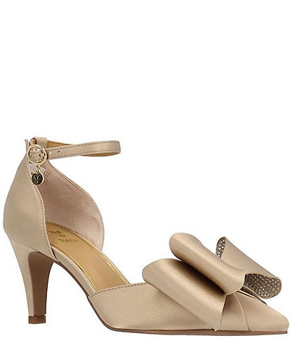 J. Renee Pammie Satin Ankle Strap Bow Pumps