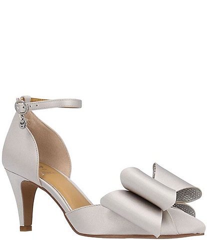 J. Renee Pammie Satin Bow Ankle Strap Dress Pumps