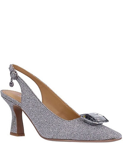 J. Renee Saskia Glitter Fabric Big Jewel Sling Pumps