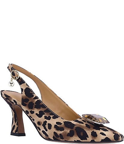 J. Renee Saskia Leopard Print Ornament Slingback Pumps