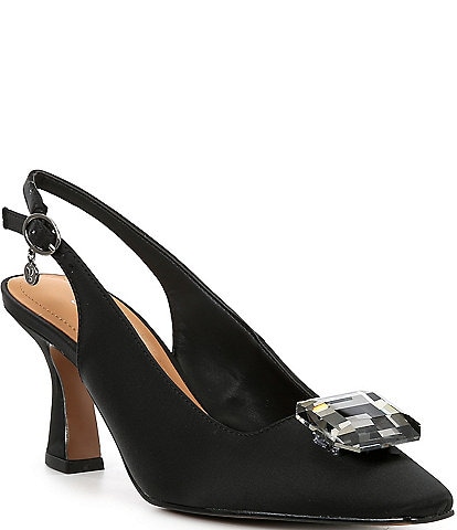 J. Renee Saskia Satin Big Jewel Sling Pumps