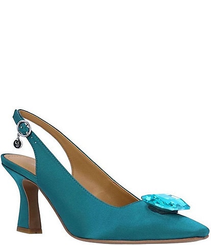 J. Renee Saskia Satin Big Jewel Sling Pumps