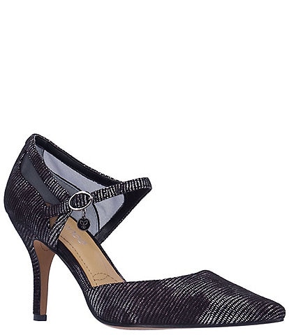 J. Renee Siona Glitter Fabric Mesh Ankle Strap Pumps