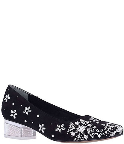 J. Renee Snowflayke Suede Pearl Embellished Novelty Pumps