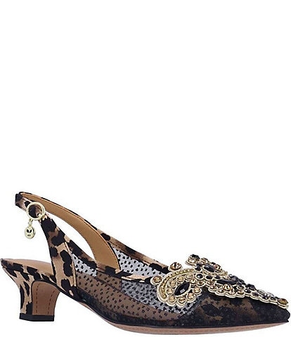 J. Renee Strovanni Animal Print Mesh Jewel Ornament Slingback Pumps