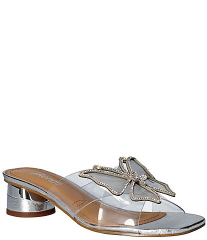 J. Renee Sumitra Clear Rhinestone Butterfly Square Toe Slide Sandals